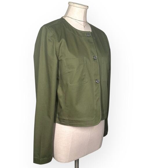 New $275 DEREK LAM 10 CROSBY Tinna Utility Jacket Cropped Twill Army Green Biker - Picture 5 of 13